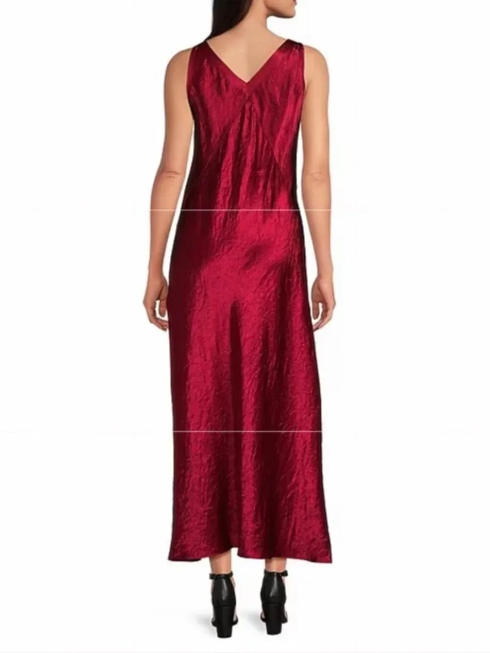 NWT Eileen Fisher RUBY Textured Satin V - Neck Dress - Picture 2 of 4